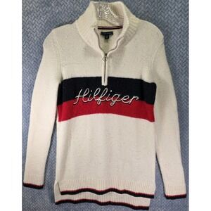Tommy Hilfiger Women's Ivory 1/4 Zip Pullover Mock Neck Sweater Size XS Cozy